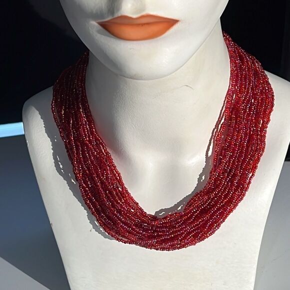 24 Strand Pill Bead Necklace - Red & Beautiful - Picture 3 of 12